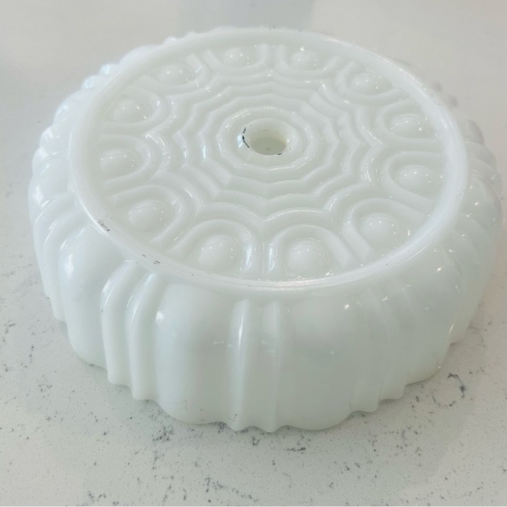 Vintage Milk Glass Ceiling Light Shade – 6” Flush Mount – Scalloped Mid Century